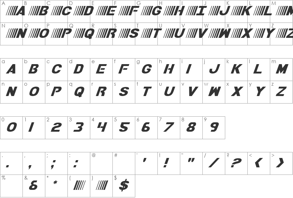 Bamf Italic font character map preview