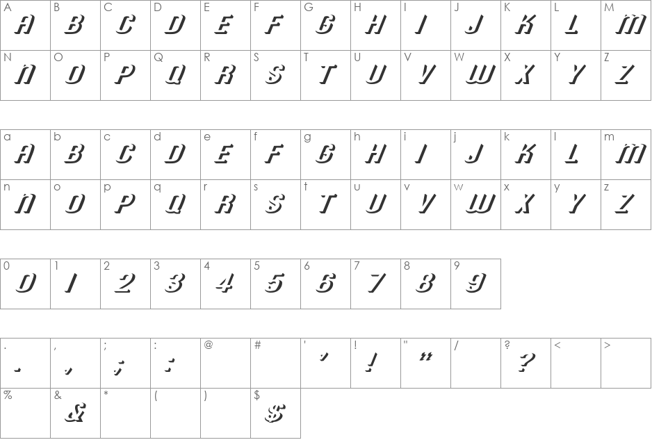 RoundedRelief Ex Italic font character map preview