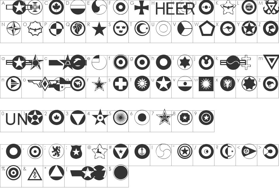 Roundels font character map preview