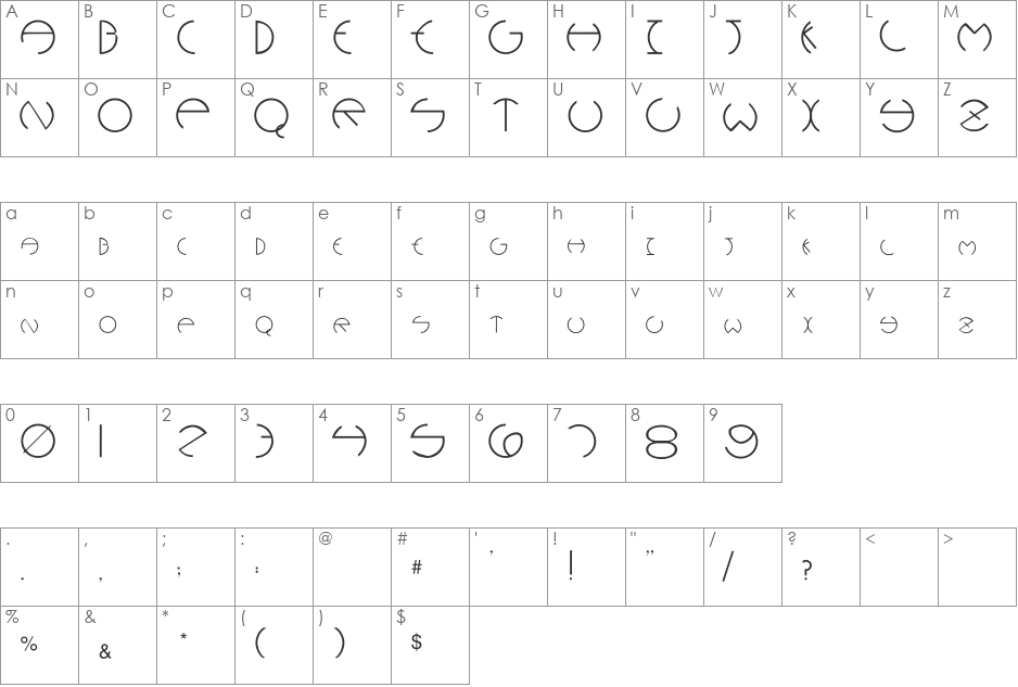 Rounders Plain font character map preview