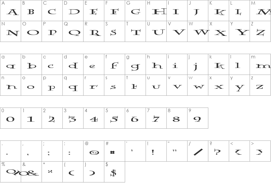 Rowling Stone Wide font character map preview