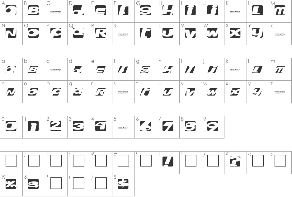 Royal box font character map preview