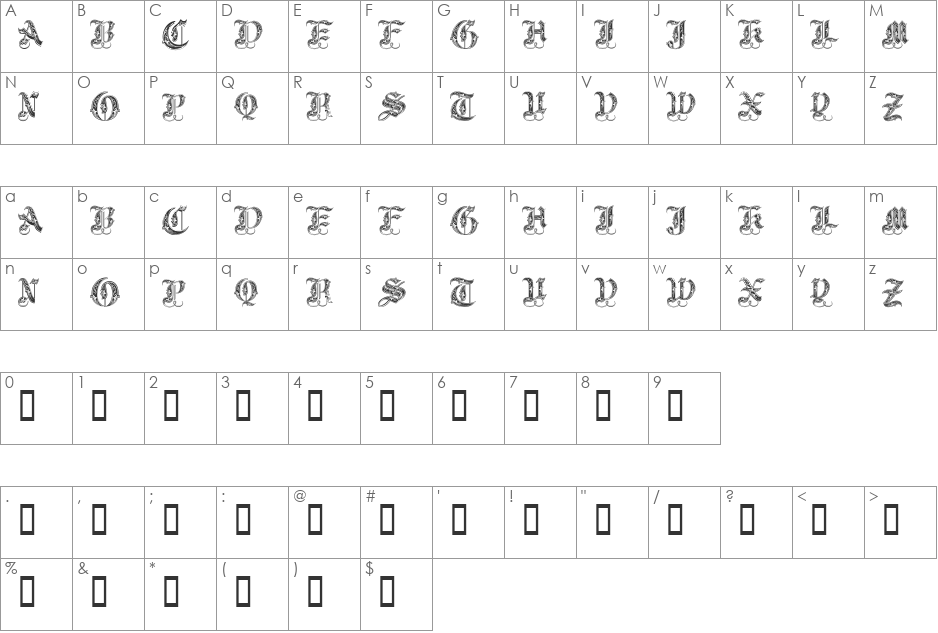 Royal Initialen font character map preview