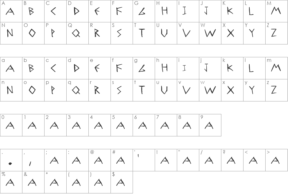 Banana Spider font character map preview