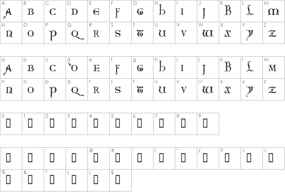 Royal Robin font character map preview