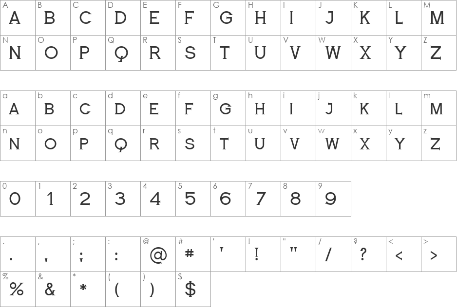 Royal Serif font character map preview