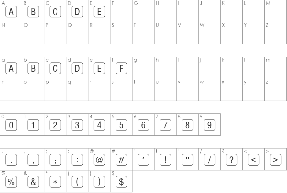 RRKeyLetters font character map preview