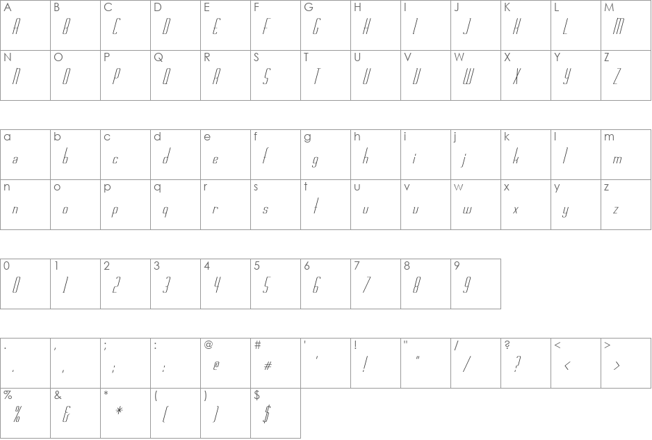 Rschasline italic font character map preview