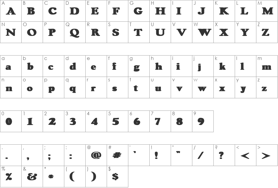 RSOswaldGrey Wd bold font character map preview
