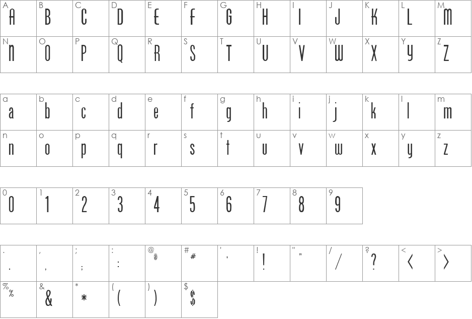RSPhoenix font character map preview