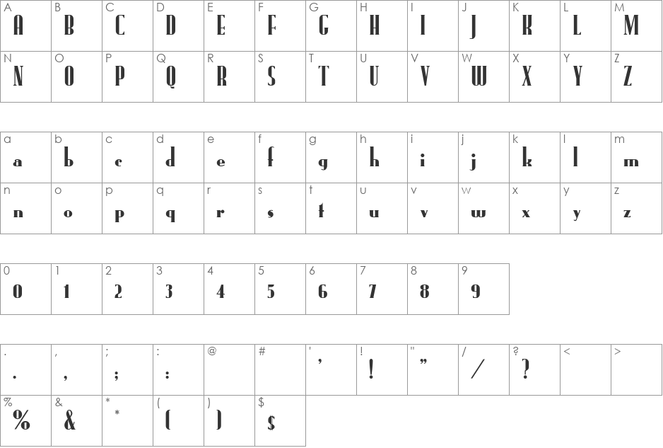 Bandabunk font character map preview