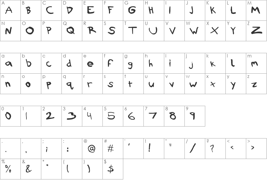 Rubbish font character map preview