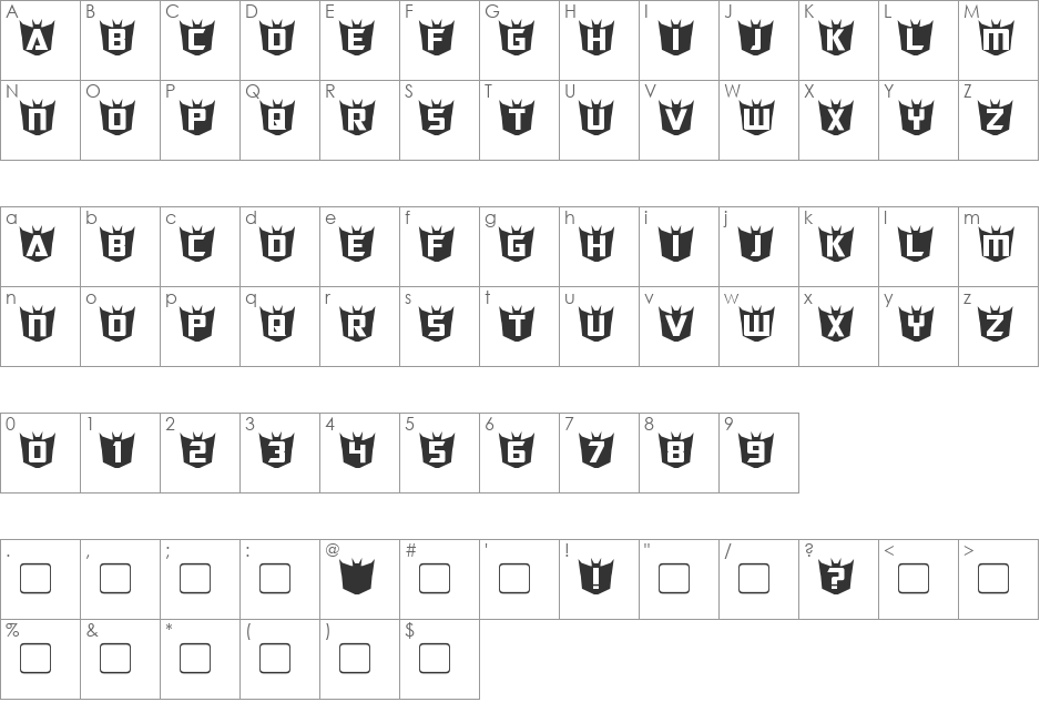 RubCaps Destron font character map preview