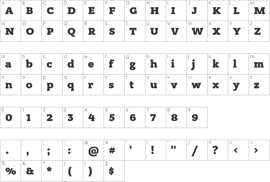 Bandera Pro Heavy font character map preview