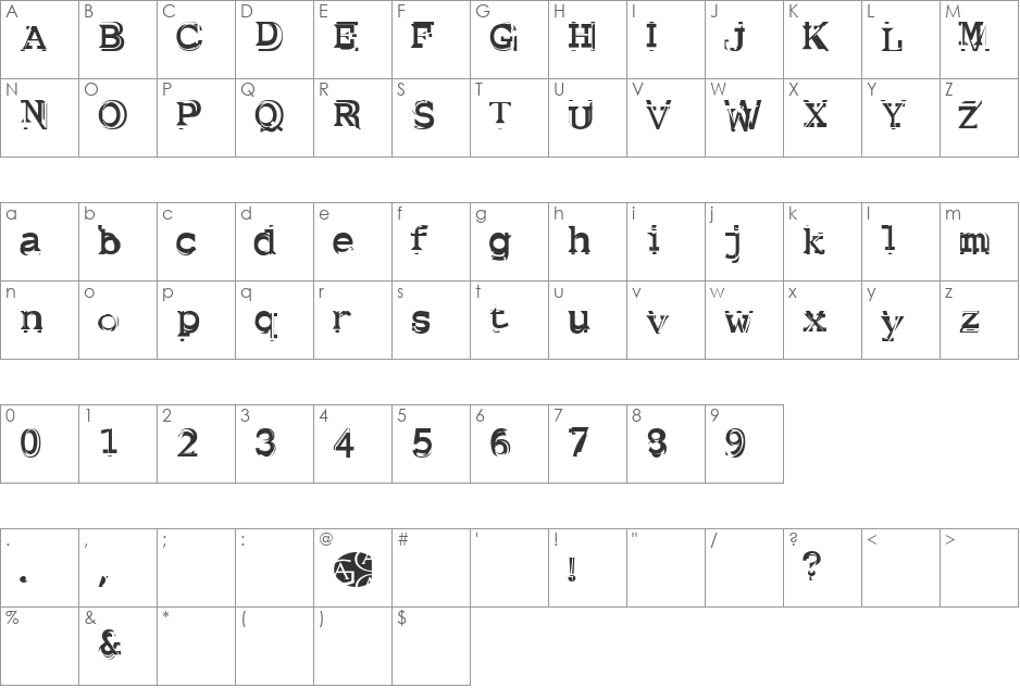 Rubric Cubed font character map preview