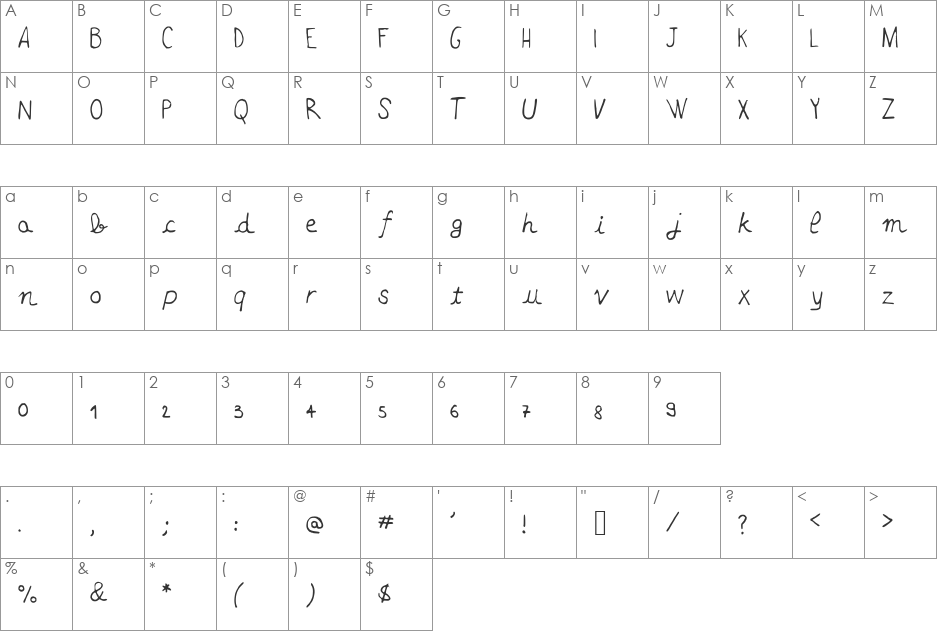 Adenote font character map preview