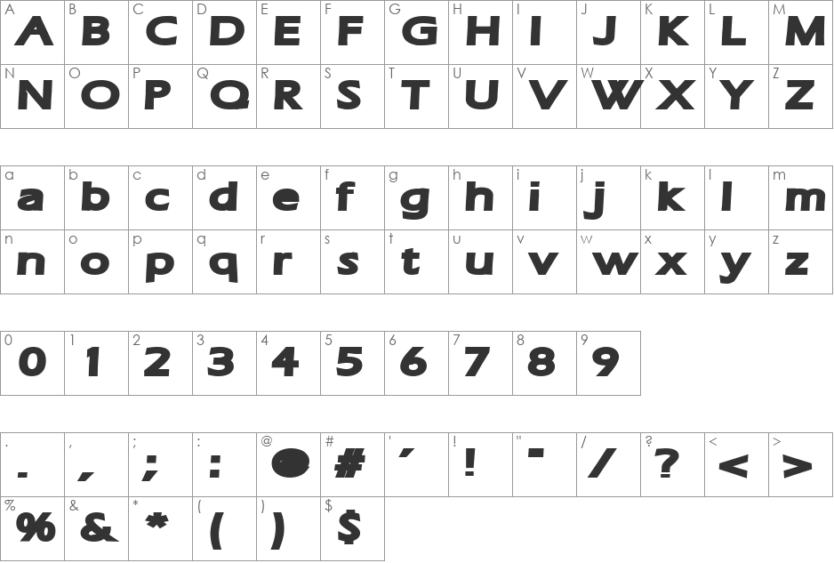 Ruffian bold font character map preview