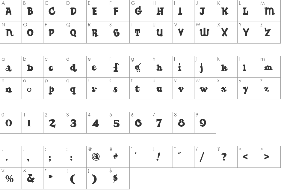 RumbleSeatNF font character map preview