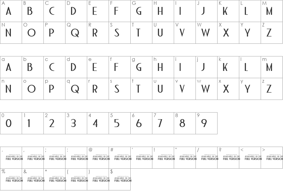 Bandoengsche DEMO font character map preview