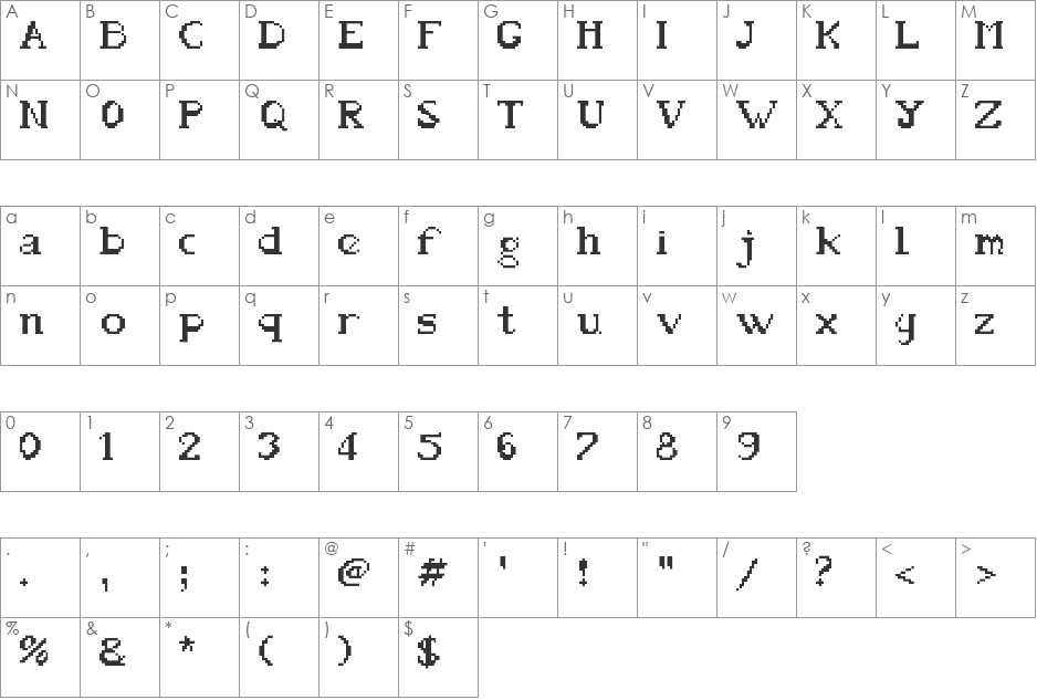RuneScape Grave Marker font character map preview