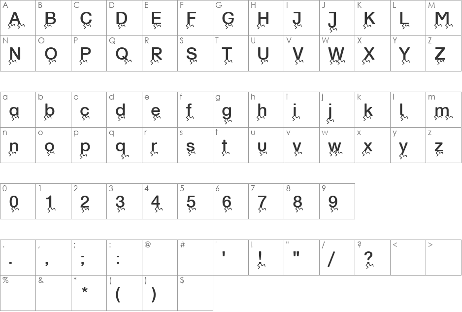 RunningLetters font character map preview