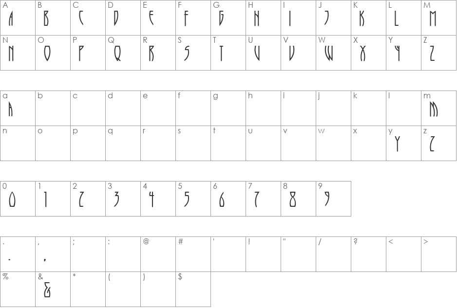 Runy-Tunes font character map preview