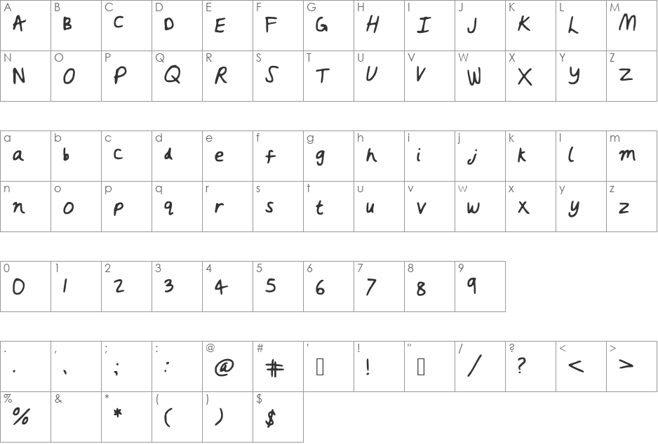 rushed font character map preview