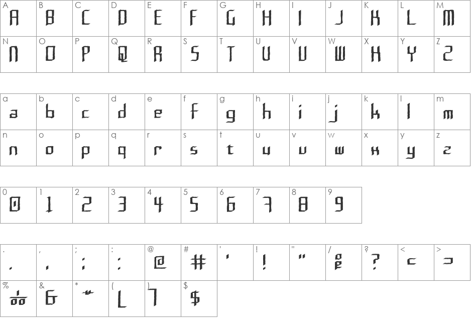 Rushil font character map preview