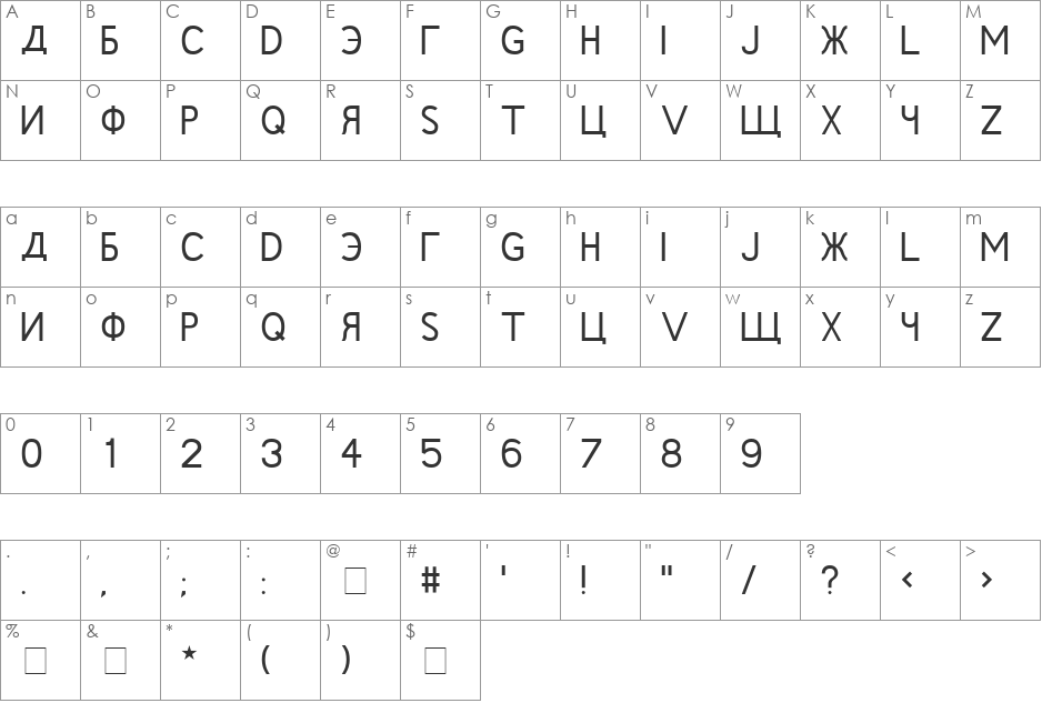 Rushin font character map preview