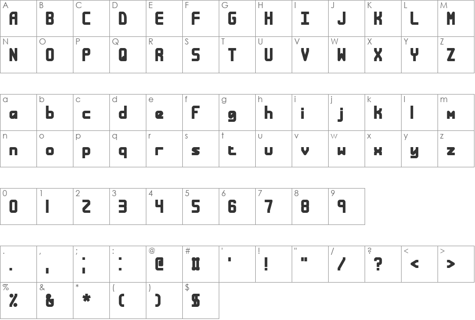Bandwidth Bandless (BRK) font character map preview
