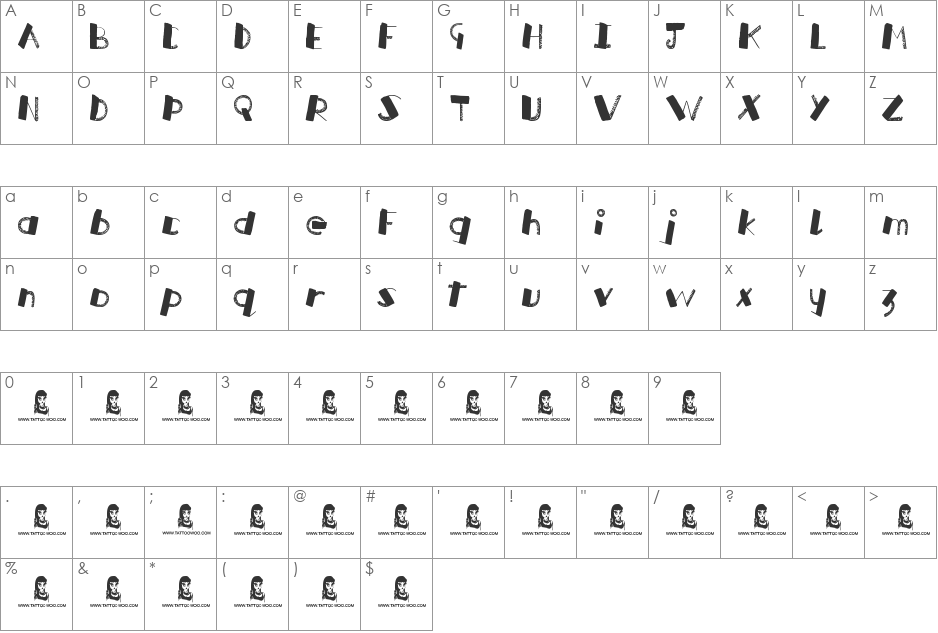 Russian Roulette font character map preview