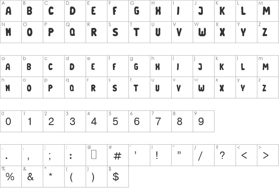 Russianbread2 Becker font character map preview