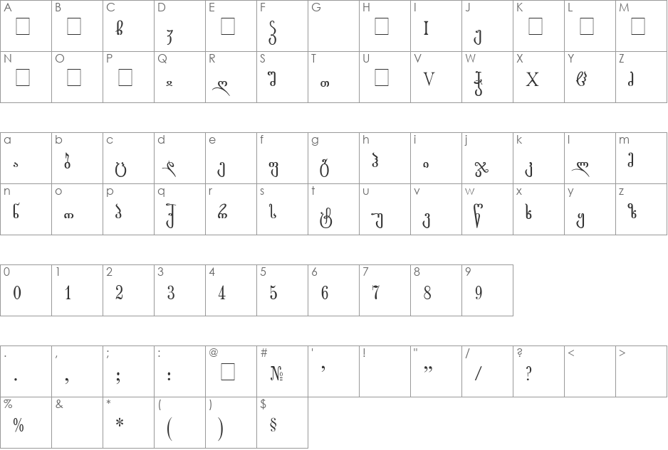 rustaveliL font character map preview