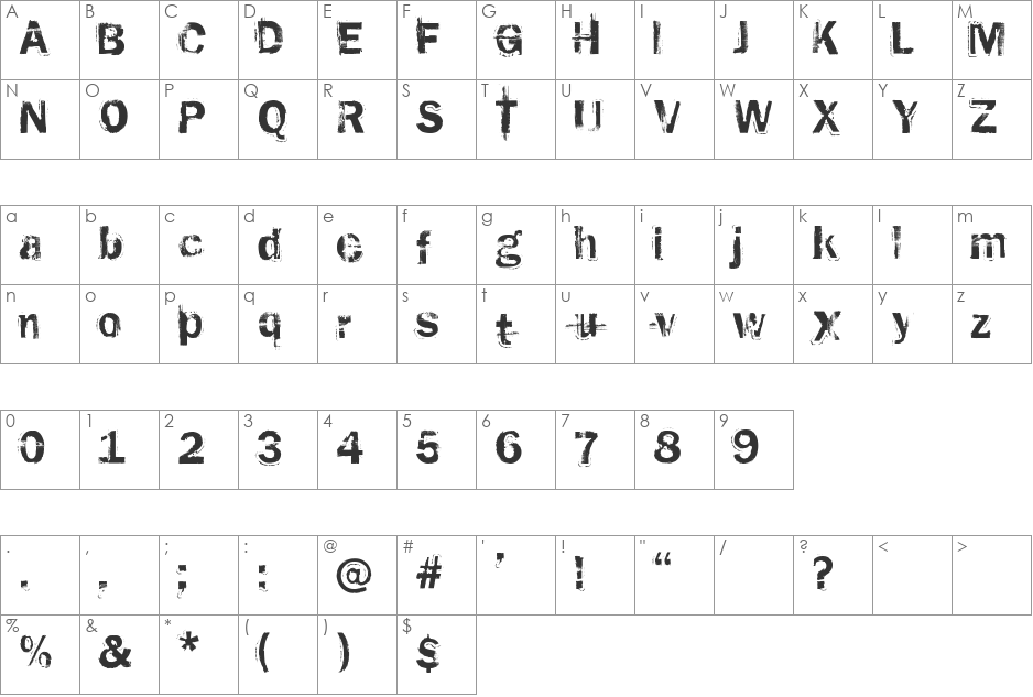 rusted plastic font character map preview