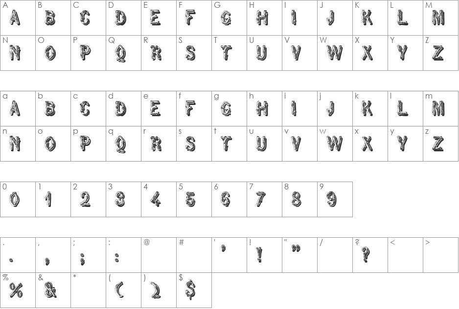 RusticBlackShadow font character map preview