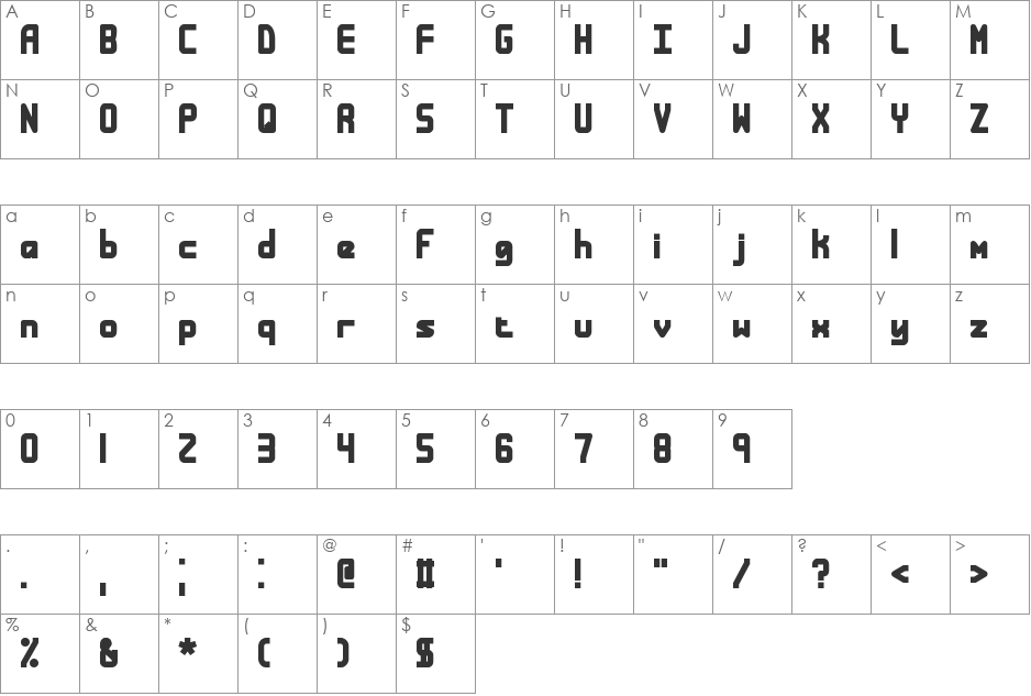 Bandwidth BRK font character map preview