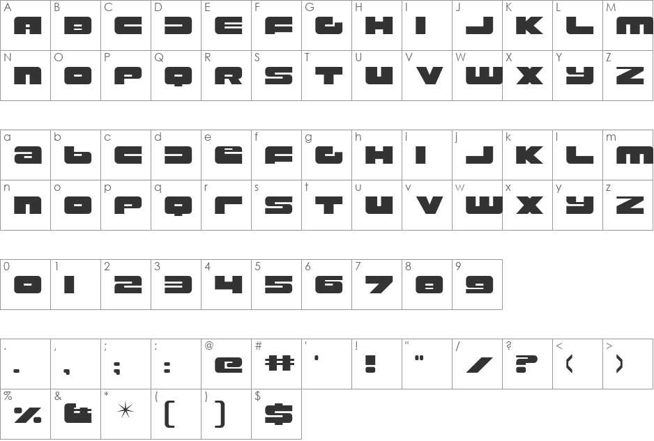 Rustproof Body font character map preview
