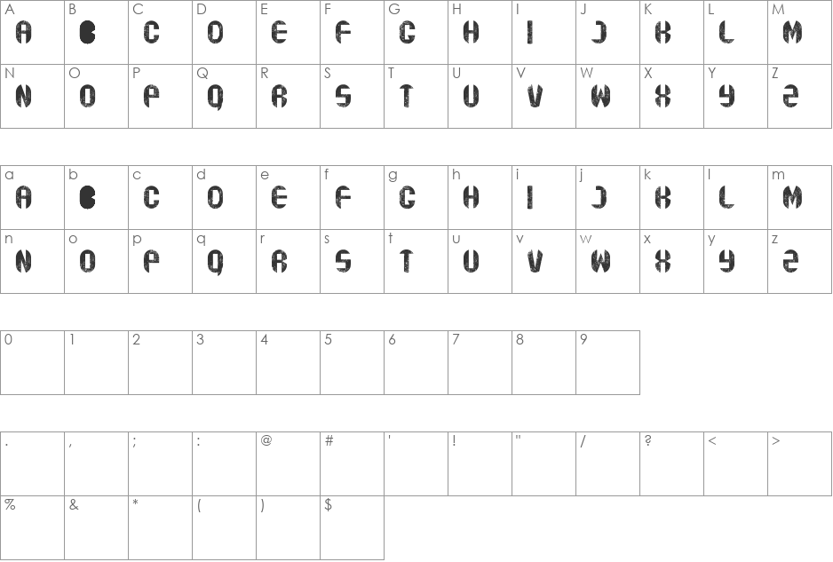 rustyfatty font character map preview