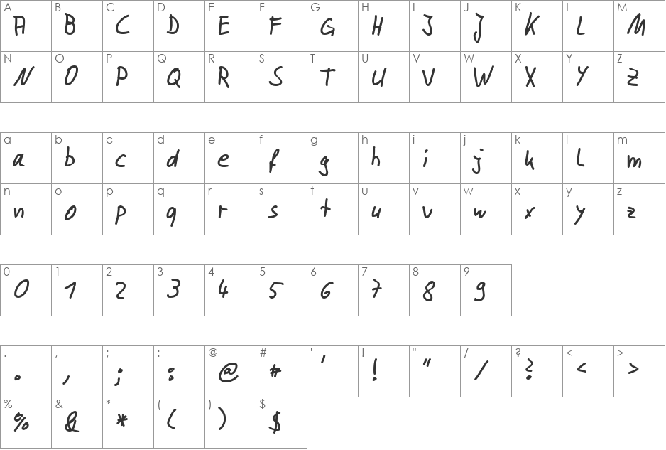 RW2 Becker font character map preview