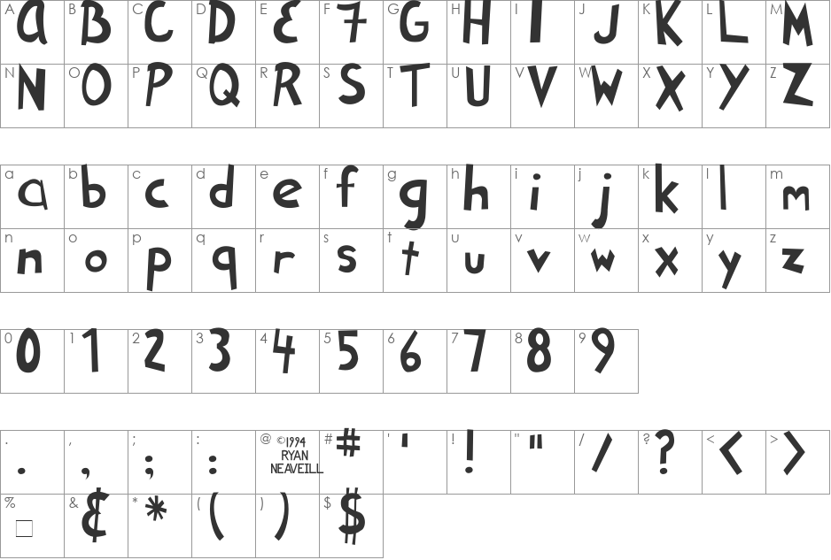 Ryan's Rotten Writing font character map preview