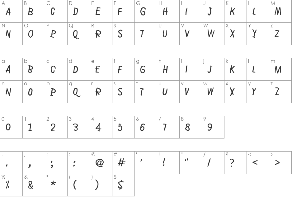 Rye field font character map preview
