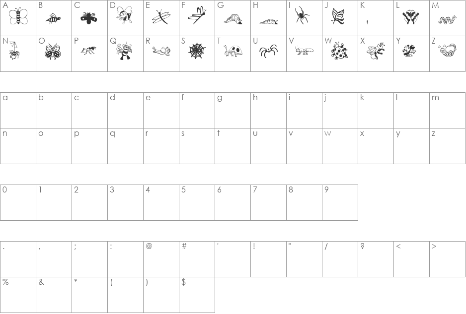 ryp_cartoonbug font character map preview