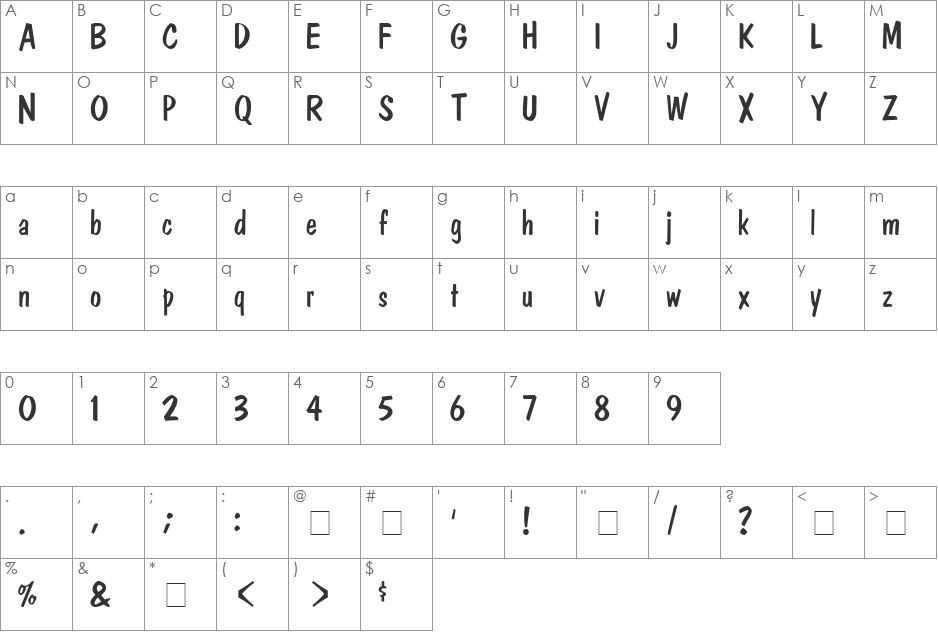 Banga SSi font character map preview