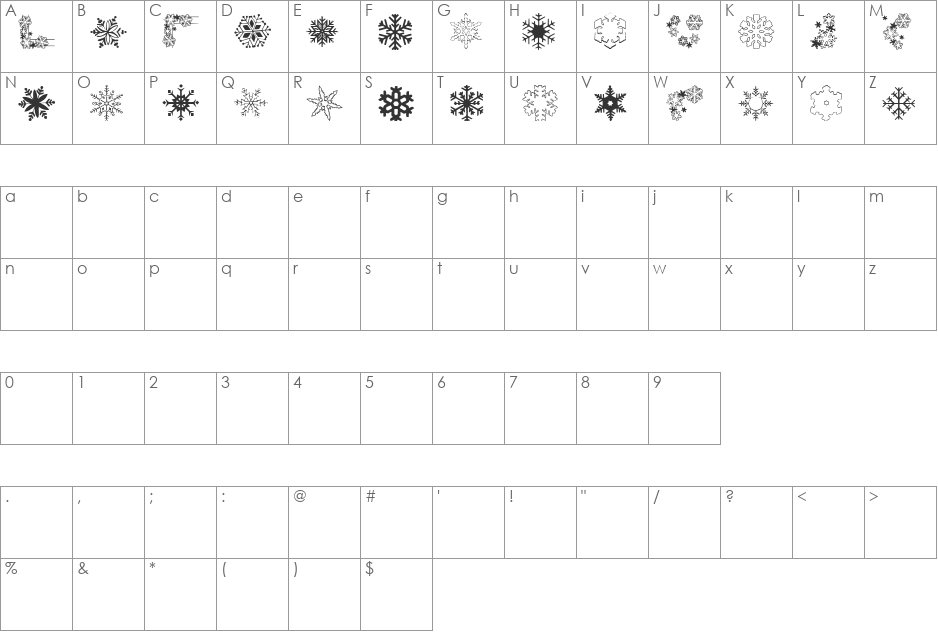 ryp_snowflake1 font character map preview