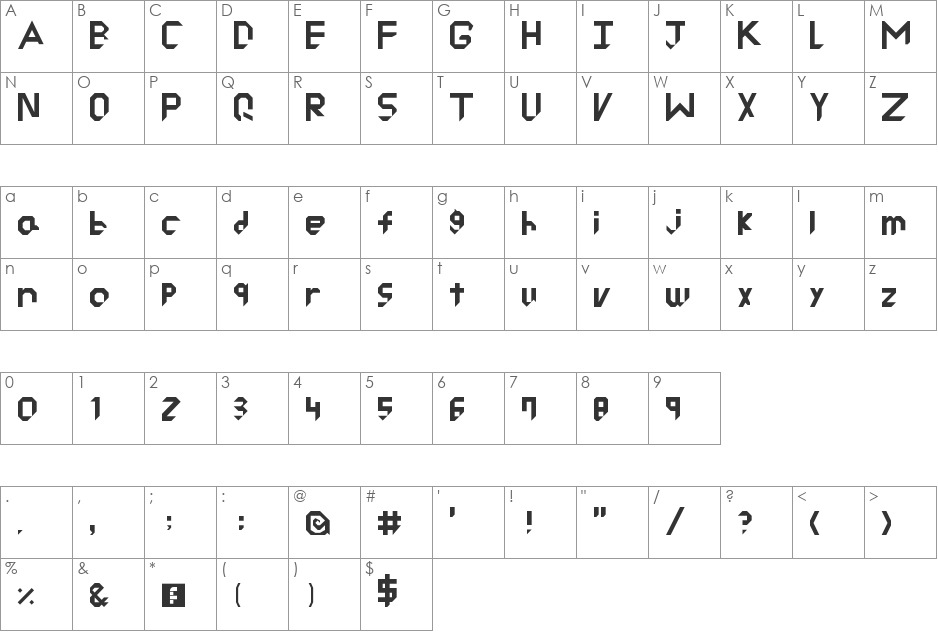 RYU Cutted font character map preview