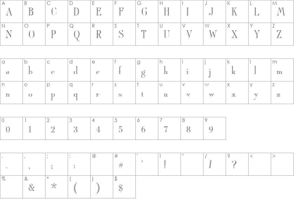 Sackers Antique Roman Open AT font character map preview