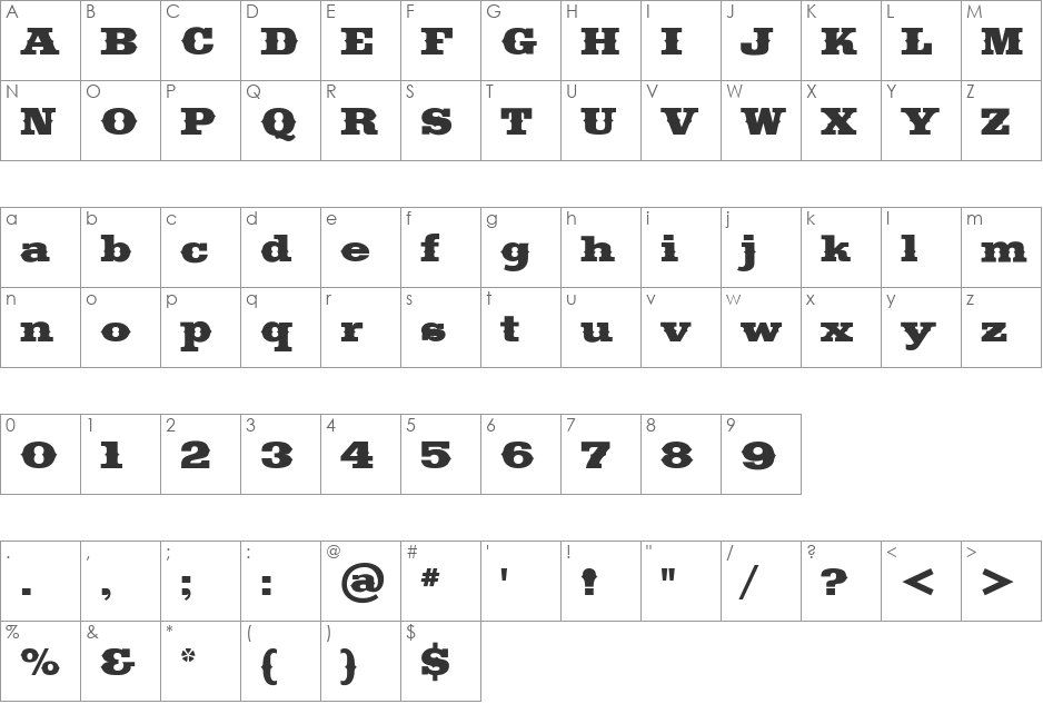 Saddlebag-Plain font character map preview