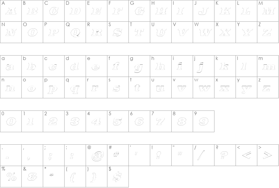 SaddlebagOutline font character map preview