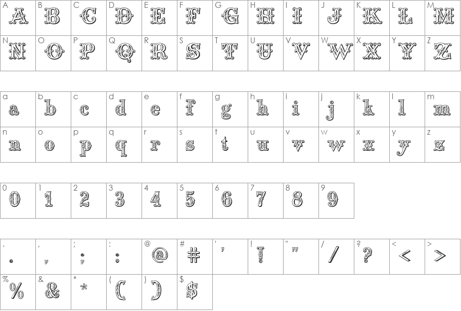 Saddlery font character map preview