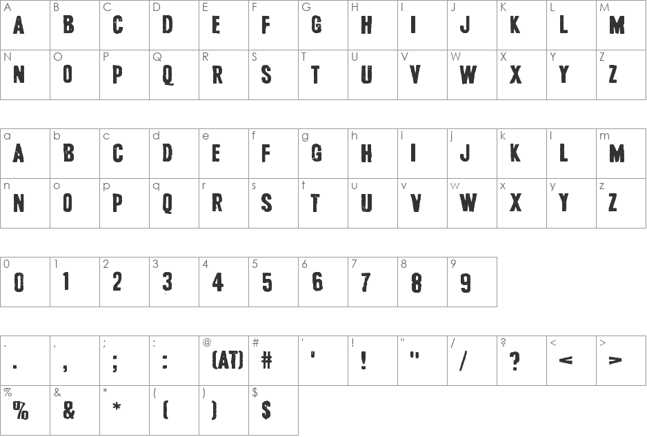 Safe from harm font character map preview